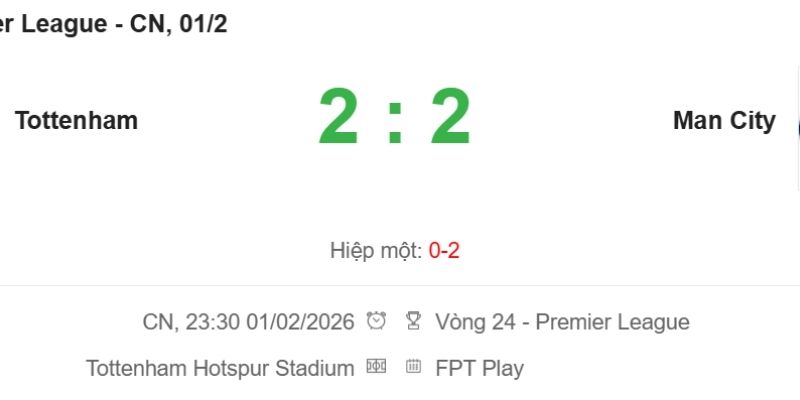 Kết Quả Bóng Đá Tottenham Và Manchester City Ngày 01/02/2026 đầy kịch tính