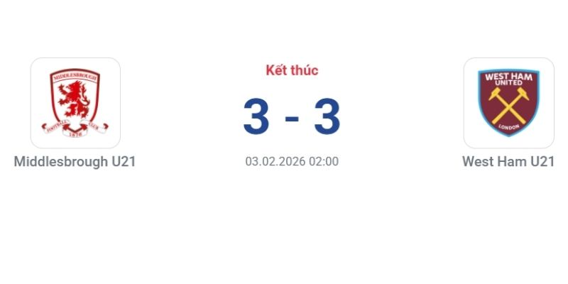 Kết quả bóng đá Middlesbrough U21 và West Ham U21 ngày 03/02/2026 là một điểm quý giá